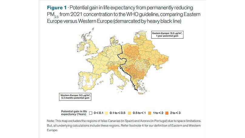 Chiffre réalisé par l'Air Quality Life Index (AQLI) pour sa fiche d'information sur l'Europe.