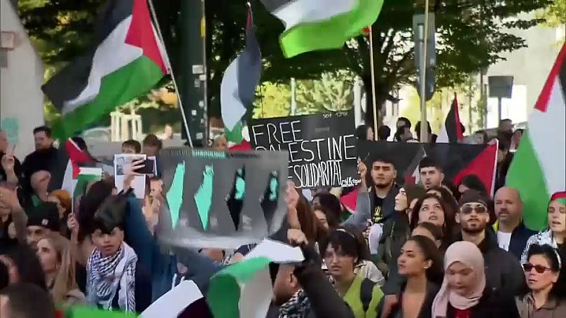 Marche pro-palestinienne à Düsseldorf, en Allemagne.  14 octobre 2023