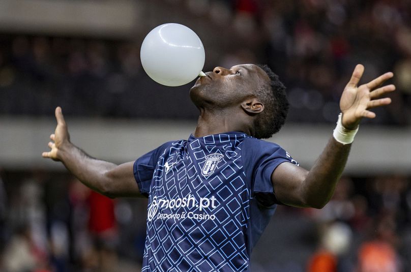 Bruma de Braga&apos célèbre après avoir marquant le deuxième but de son équipe lors du match de football du groupe C de la Ligue des Champions entre 1. FC Union Berlin et SC Braga à Berlin, en Allemagne.