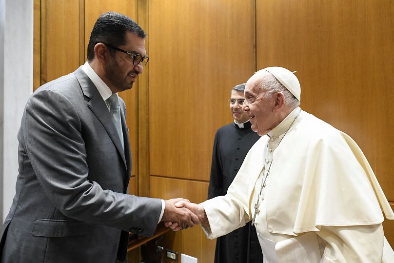 Le pape François rencontre le sultan Ahmed Al Jaber au Vatican le 11 octobre 2023.