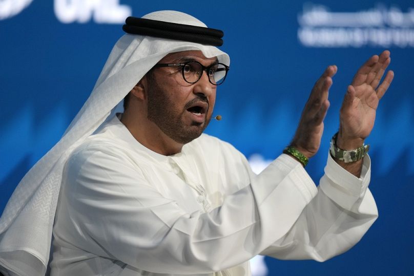 Sultan Al Jaber, président désigné de la COP28 et envoyé spécial des Émirats arabes unis pour le changement climatique, s'exprime lors de la Semaine de l'avenir climatique au Musée du futur de Dubaï.