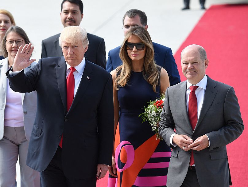 Olaf Scholz rencontre Donald et Melania Trump au sommet du G20 à Hambourg en 2017.