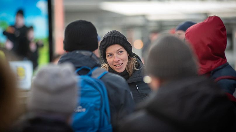 Le candidat de l'Alliance de gauche Li Andersson rencontre les électeurs, 29 octobre 2023