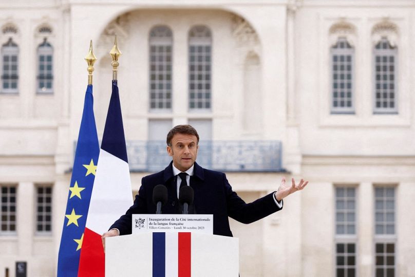 Emmanuel Macron inaugure la Cité internationale de la langue française dans l'Aisne, dans le nord de la France.