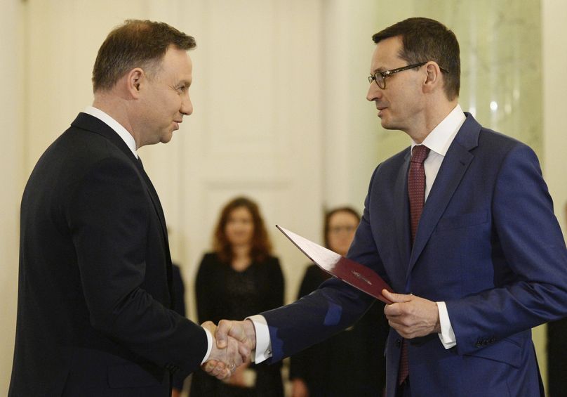 Le président polonais Andrzej Duda, à gauche, et Mateusz Morawiecki.