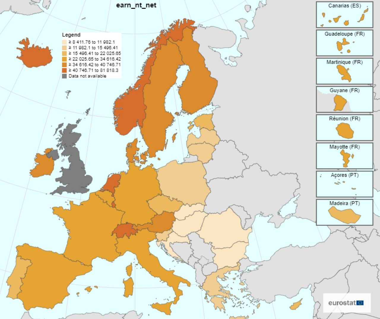 Bénéfice net annuel dans les pays européens