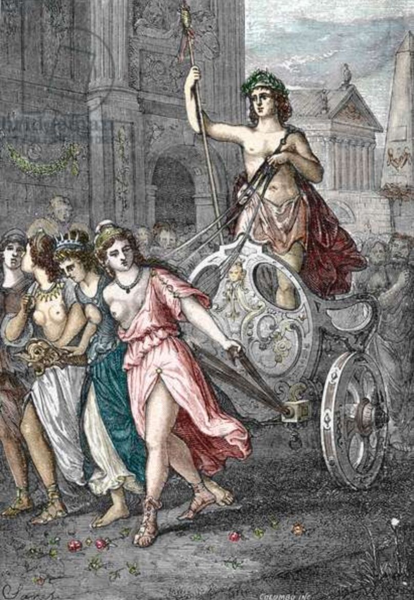 L'empereur romain Elagabalus (Heliogabalus) défilant sur un char tiré par des femmes