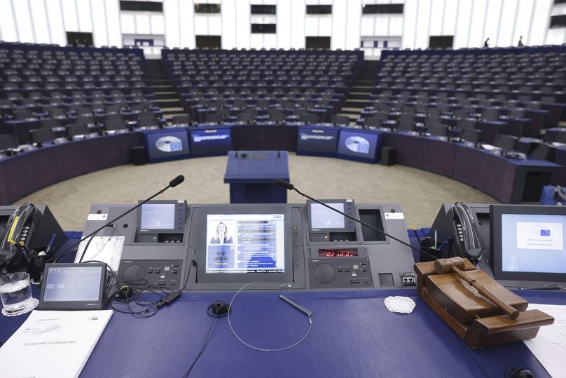 Vue du bureau de la présidente du Parlement européen, Roberta Metsola, à Strasbourg, octobre 2023