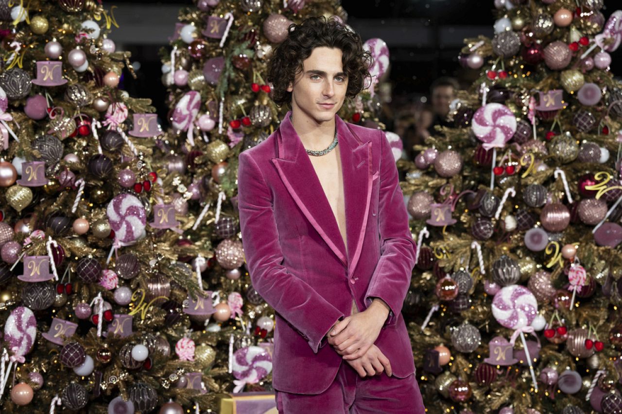 Timothée Chalamet pose pour les photographes à son arrivée à la première mondiale du film « Wonka », le mardi 28 novembre 2023 à Londres.