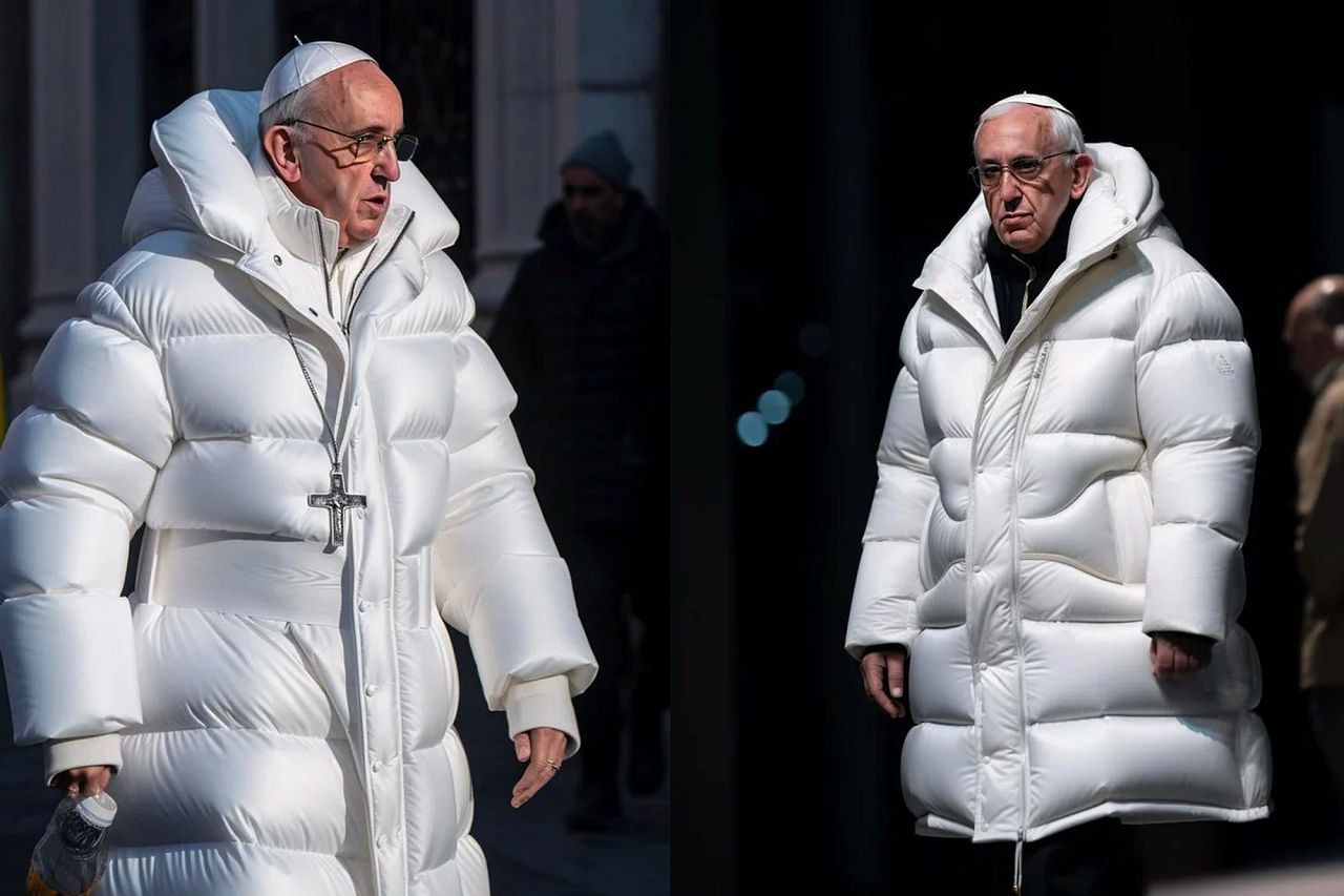 Une image générée par l'IA du pape François qui a l'air élégant dans une doudoune blanche