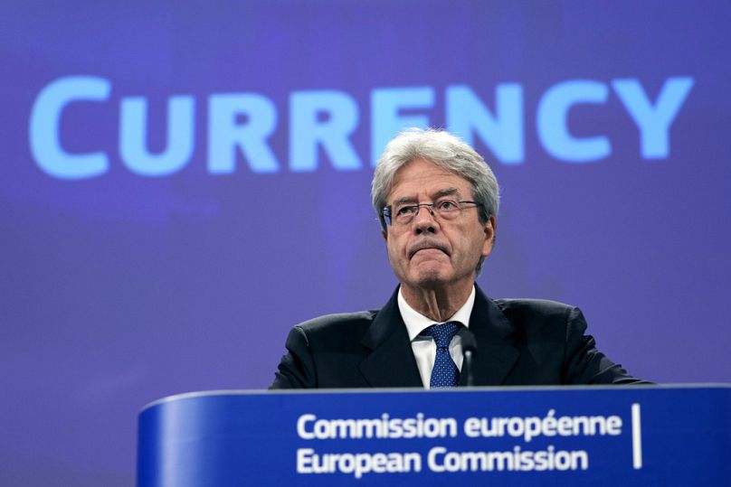 Le commissaire européen à l'économie Paolo Gentiloni s'exprime lors d'une conférence de presse sur l'euro numérique à Bruxelles, juin 2023