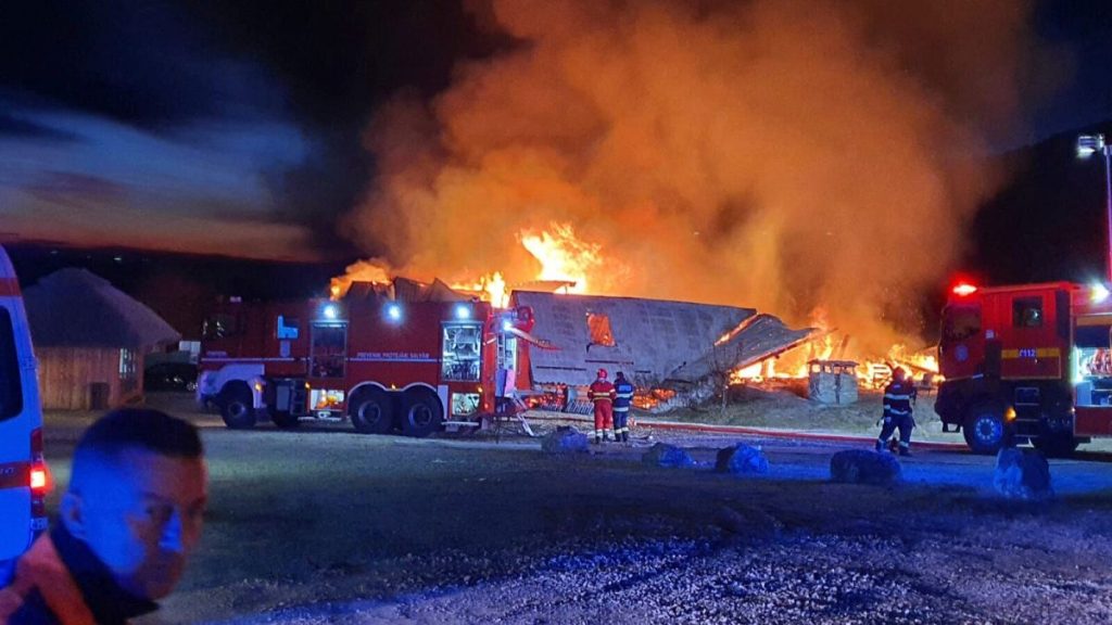 A guesthouse on fire in Tohani, Romania.