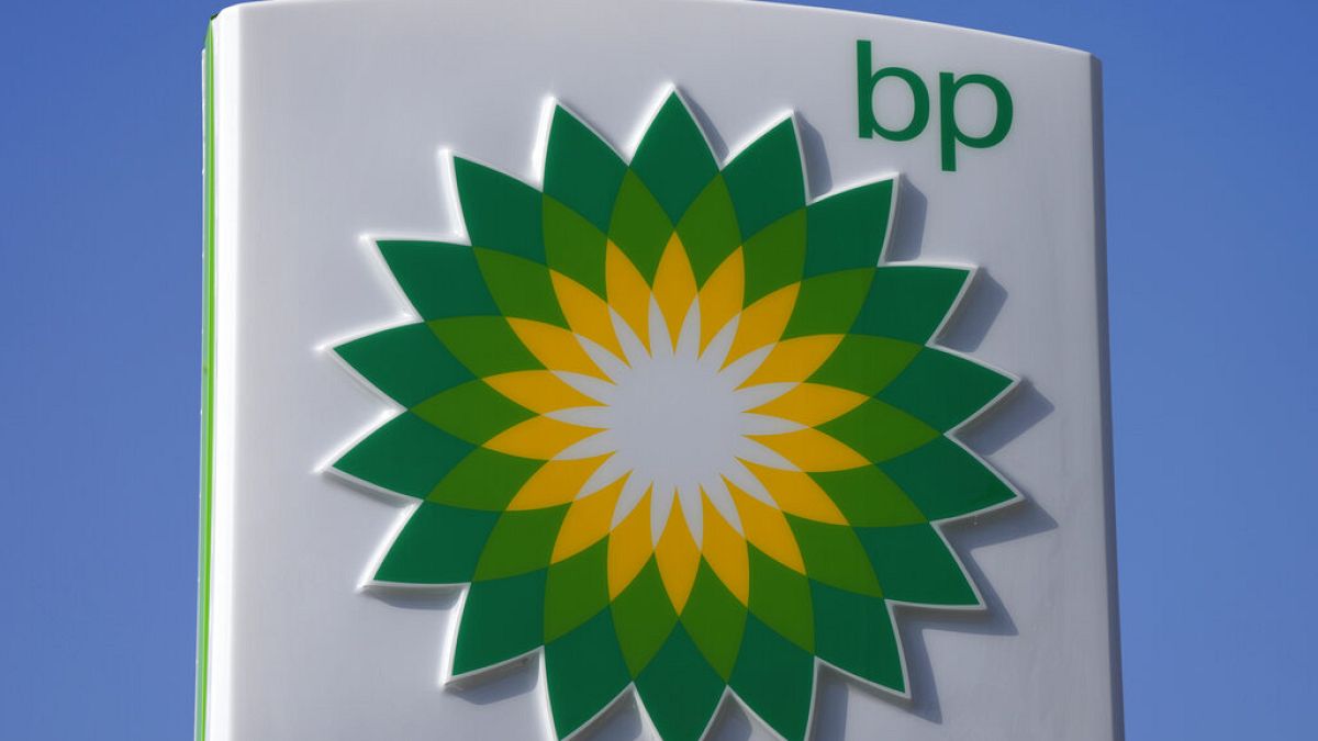 A BP logo is seen at a petrol station in London, Tuesday, March 8, 2022.