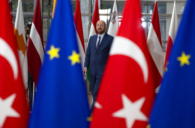 Le président du Conseil européen Charles Michel arrive pour une réunion avec le président turc Recep Tayyip Erdogan au bâtiment du Conseil européen à Bruxelles, mars 2020.