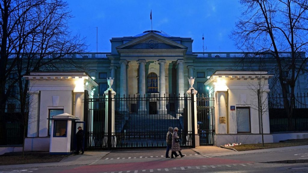 The Russian Embassy in Warsaw is pictured on March 26, 2018.