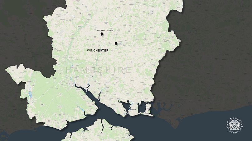 Une carte du Hampshire montrant où le corps a été retrouvé.