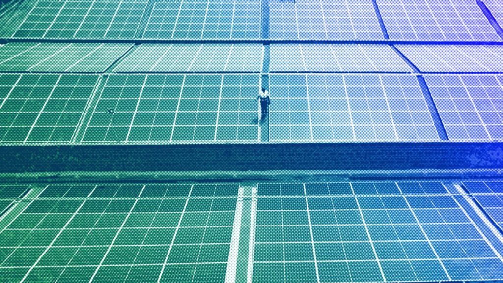 A technician examines solar panels on the roof of a company in Nairobi, September 2023