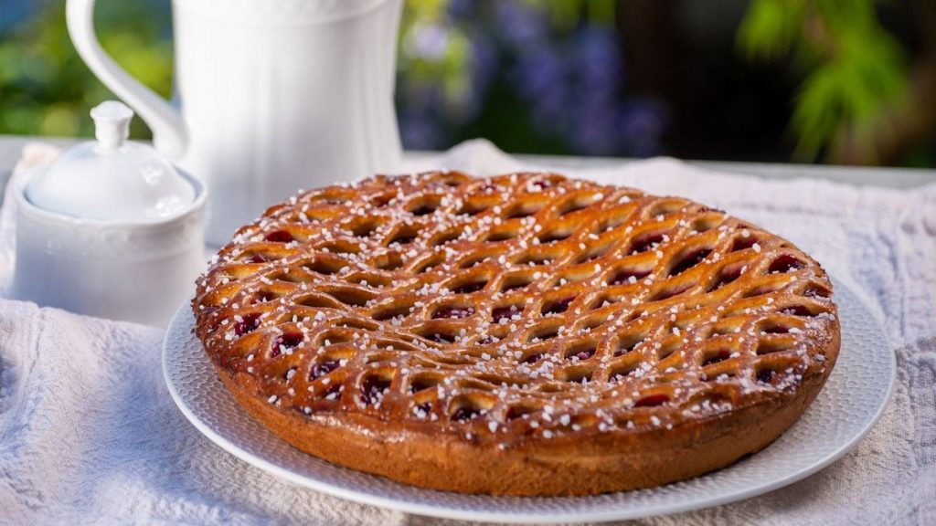 Cherry Limburg pie with dough lattice from Limburg, Netherlands