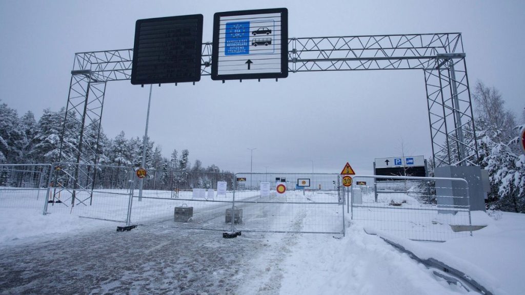 FILE: Road to closed Vaalimaa border check point between Finland and Russia in Virolahti, Finland, Saturday Dec. 16, 2023.