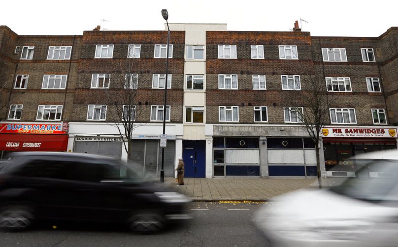 Les résidents de New Era dans l’est de Londres, construits pour des logements abordables, ont exhorté les dirigeants britanniques à mettre un terme à l’augmentation des loyers.  Londres, 1er décembre 2014.