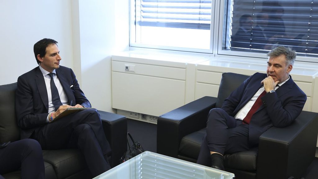 Danish climate and energy minister Lars Aagaard (right) meets newly appointed EU climate commissioner Wopke Hoekstra at an EU Council summit in October 2023.