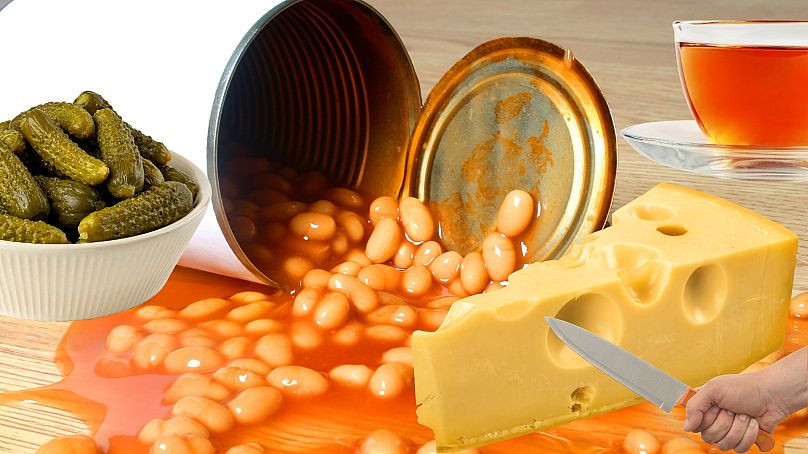 Quelques-unes des nombreuses expressions anglaises liées à l'alimentation : Renversez les haricots, dans un cornichon, coupez le fromage et renversez le thé.