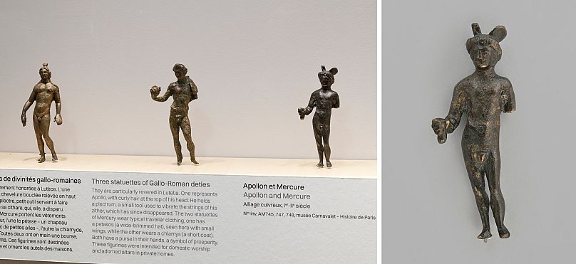 Figurines des divinités Apollon et Mercure exposées dans l'exposition 