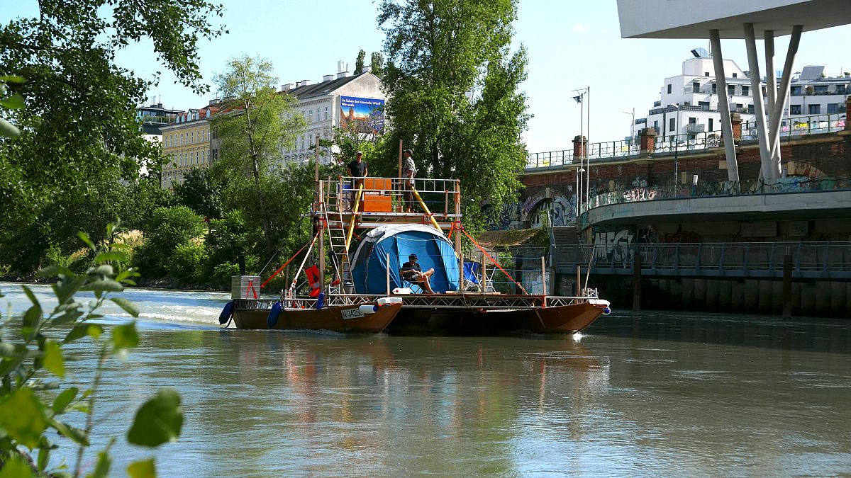 A vessel created by artistic collective MS-FUSION sails on Vienna