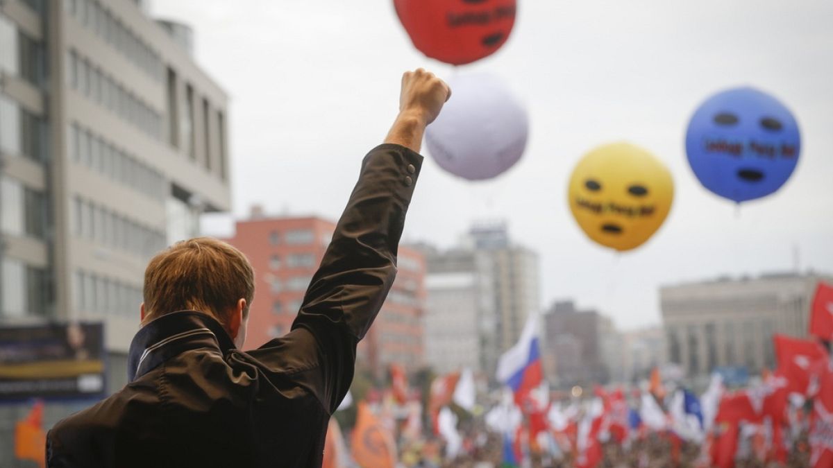 FILE - In this Saturday, Sept. 15, 2012 file photo Russian opposition leader Alexei Navalny speaks at a protest rally in Moscow, Russia.