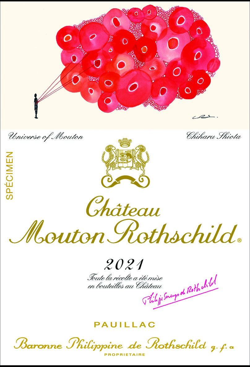 Étiquette Château Mouton Rothschild 2021 conçue par Chiharu Shiota