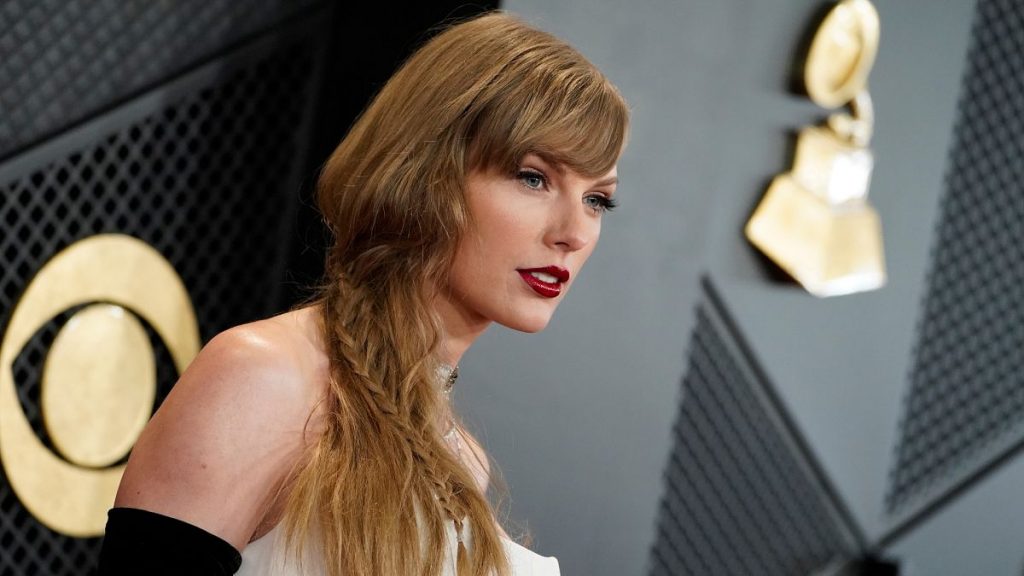 Taylor Swift arrives at the 66th annual Grammy Awards on Sunday, Feb. 4, 2024, in Los Angeles.