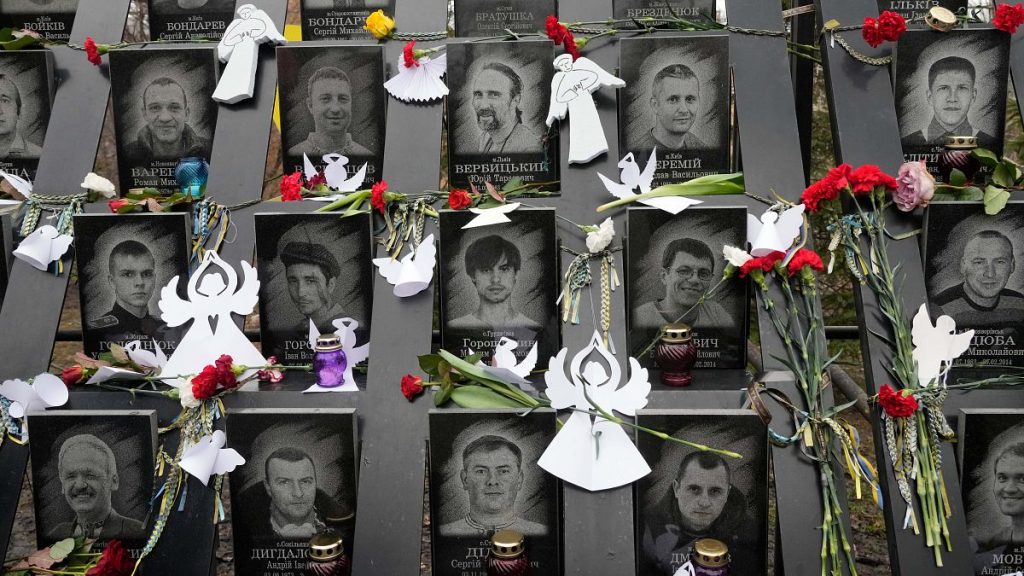 A memorial dedicated to people who died in clashes with security forces in Independence Square in Kyiv in January 2014.