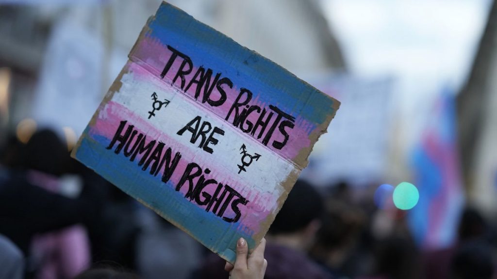 Demonstrators take part in a march to mark International Transgender Day of Visibility in Lisbon, Thursday, March 31, 2022.