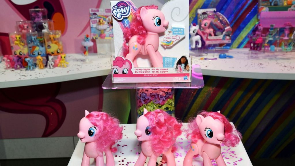 The MY LITTLE PONY OH MY GIGGLES PINKIE PIE toy is displayed in the Hasbro, Inc. showroom at the American International Toy Fair on Friday, Feb. 15, 2018 in New York.