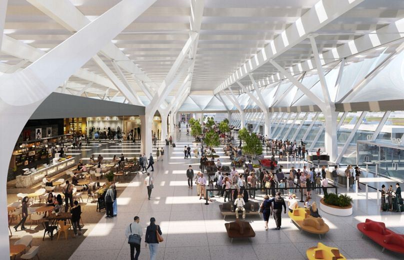 L'intérieur prévu de la « piazza » de l'aéroport rénové de Florence