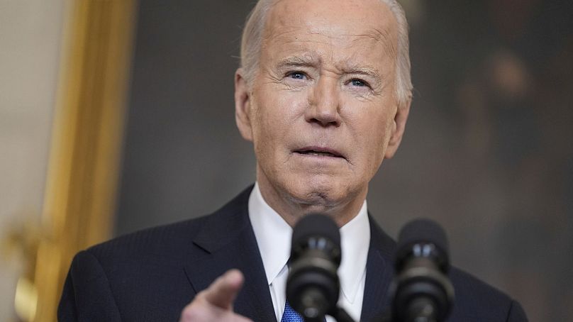 Le président Joe Biden prononce un discours sur un programme d'aide à l'Ukraine et à Israël de 95 milliards de dollars débattu au Congrès, dans la salle à manger d'État de la Maison Blanche, le 13 février.