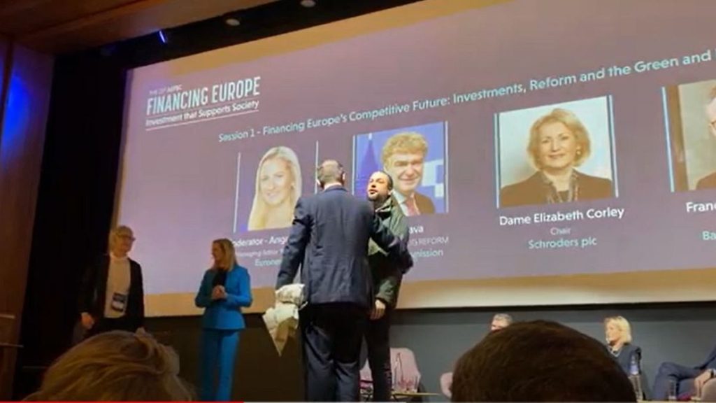 Green protestors stormed the stage in Brussels