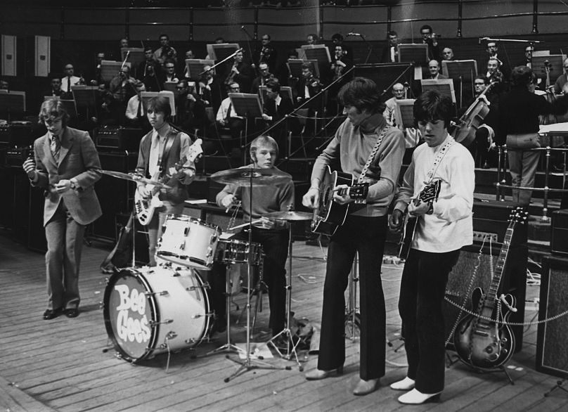 Les Bee Gees répètent au Royal Albert Hall, Londres, Angleterre, le 27 mars 1968.