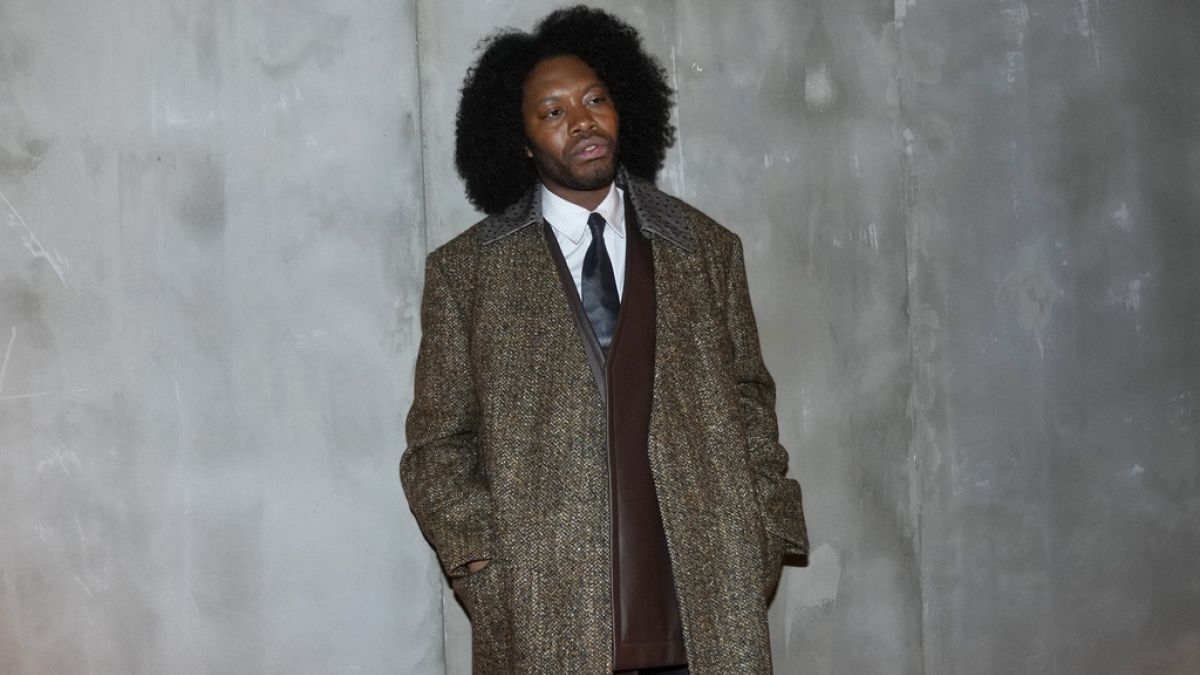 Jeremy O. Harris poses for photographers prior to the start of the Bottega Veneta women