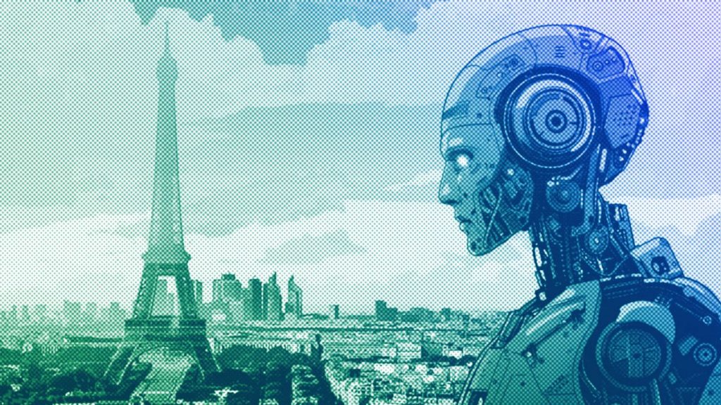 AI-powered android in Paris, illustration