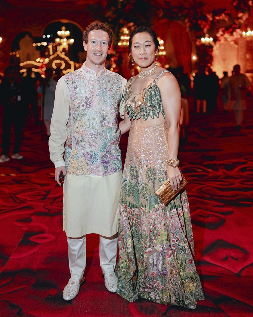 Mark Zuckerberg et Priscilla Chan lors de la fête pré-mariage à Jamnagar, en Inde.