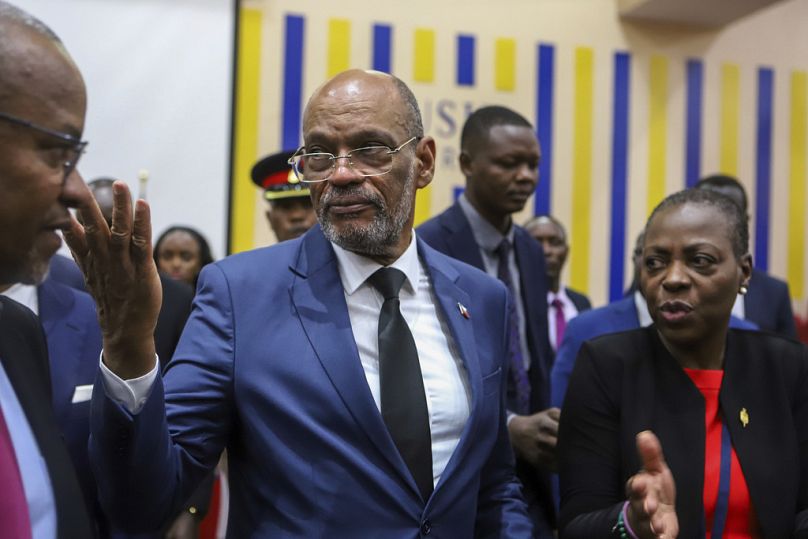 Le Premier ministre haïtien Ariel Henry après avoir donné une conférence publique à l'Université internationale des États-Unis à Nairobi, au Kenya.