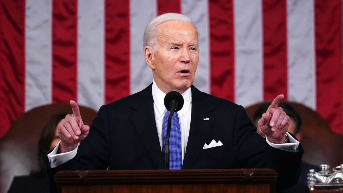 President Joe Biden delivers the State of the Union address to a joint session of Congress at the Capitol, on March 7, 2024, in Washington.