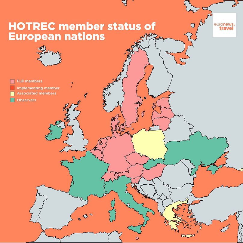 Une carte du statut de membre HOTREC des nations européennes