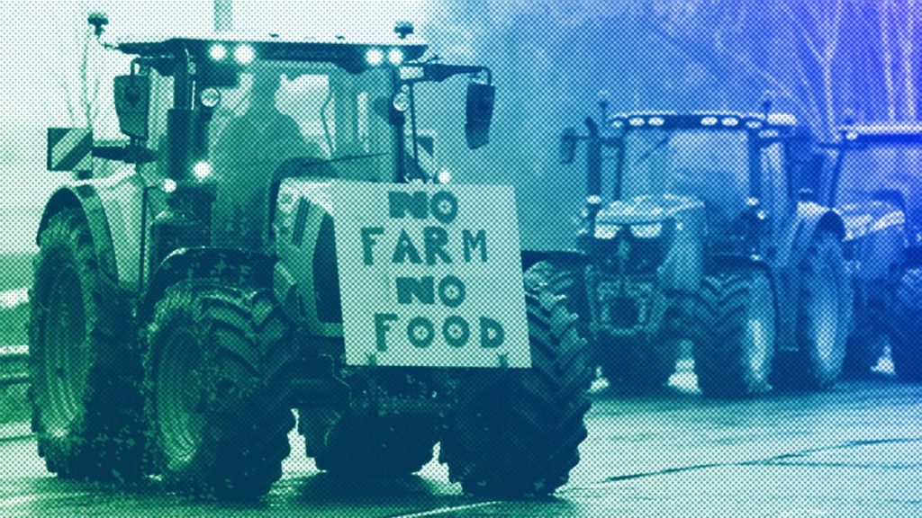 Farmers protest outside the Senedd, the Welsh parliament, February 2024