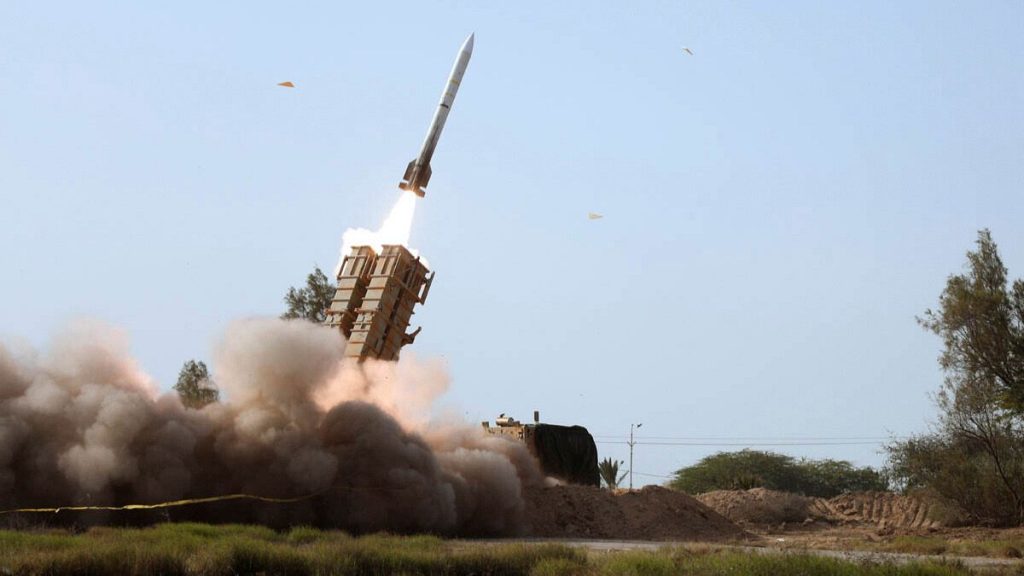 A missile is launched during a military drill in southern Iran.