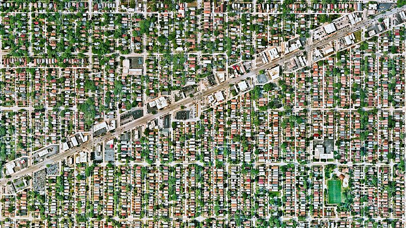 Une image satellite de la ville de Berwyn, dans l'Illinois, créée par Benjamin Grant pour son projet 