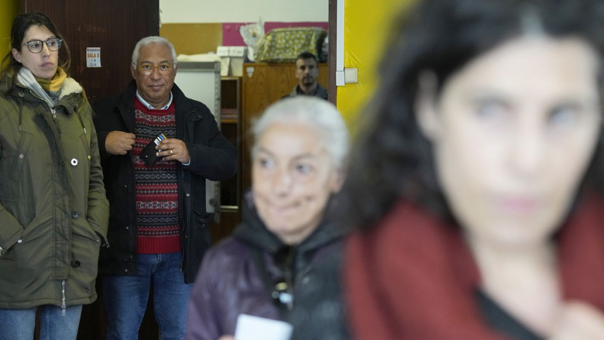 Portuguese caretaker Prime Minister Antonio Costa queues to cast his ballot at a polling station in Lisbon, Sunday, March 10, 2024.