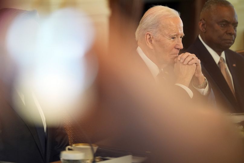 Le président Joe Biden rencontre le président polonais Andrzej Duda et le Premier ministre polonais Donald Tusk dans la salle Est de la Maison Blanche, mars 2024.