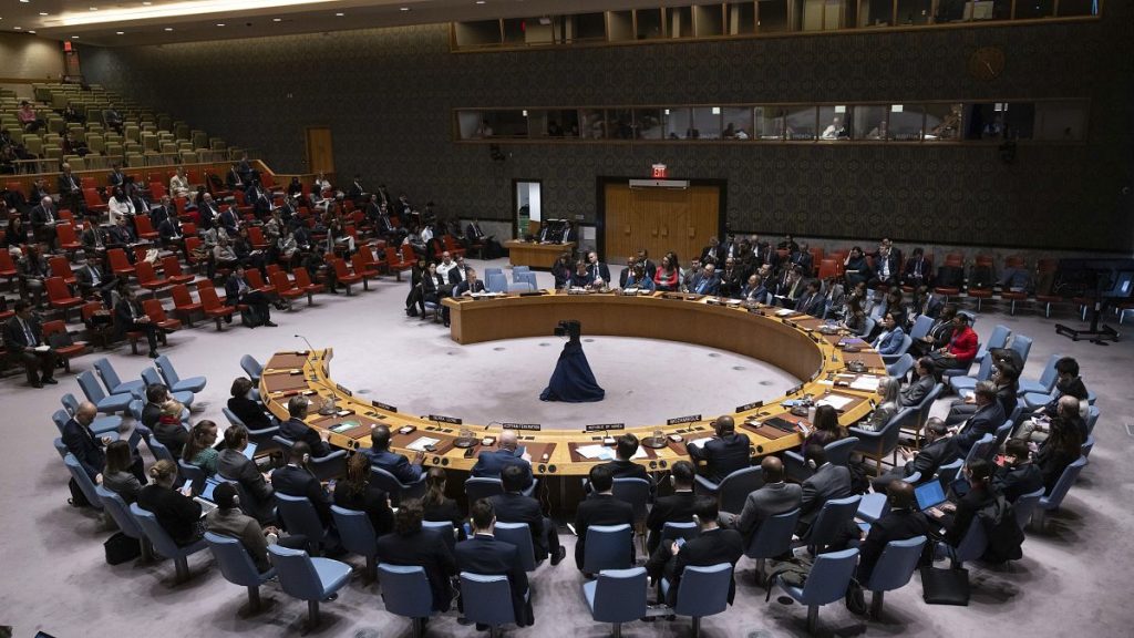 A general view shows a Security Council meeting at United Nations headquarters, Friday, March. 22, 2024.